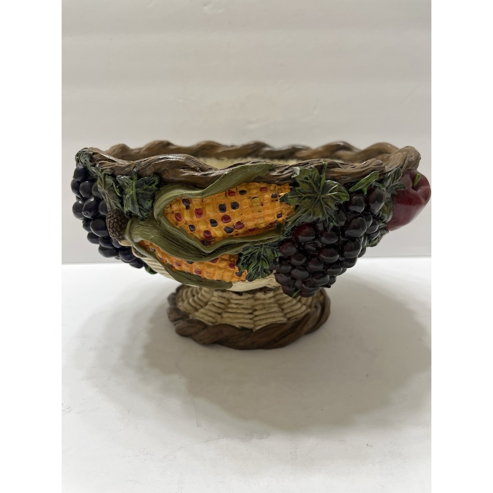 Vintage Ceramic Pedestal Fruit Bowl 2003 Hand Painted Colorful 3D 10x5" Decor